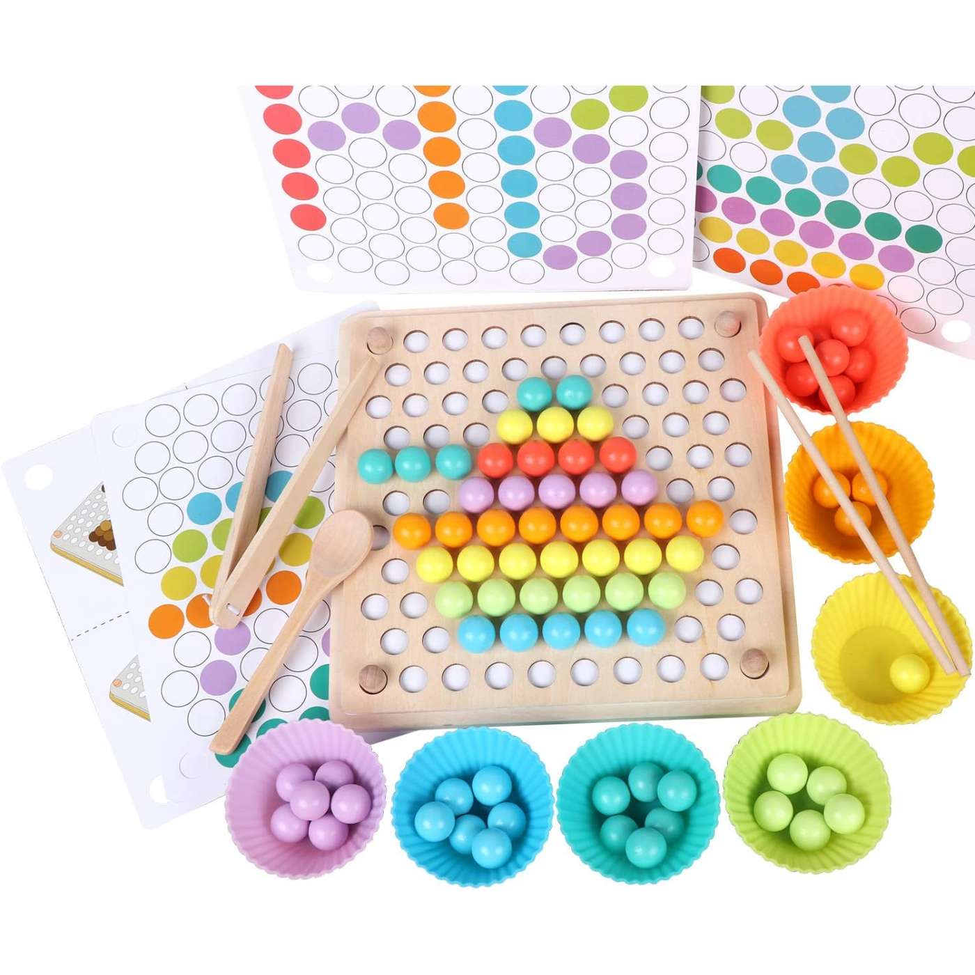 Wooden Peg Board Toy - Montessori Learning Game for Toddlers, Color Sorting & Stacking Educational Toy for Kids, Fine Motor Skills Development, Perfect Gift for Girls and Boys