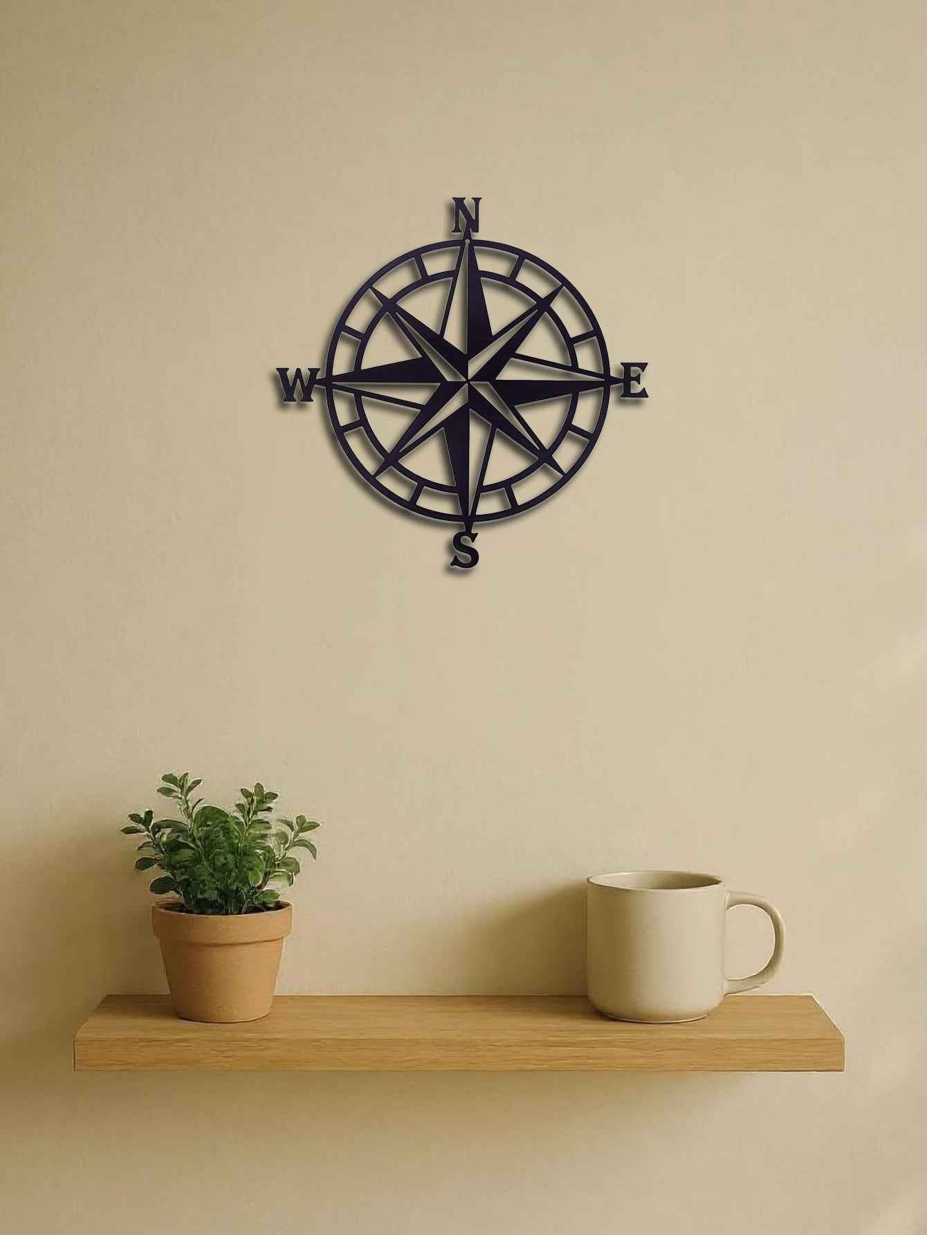 Nautical Compass Metal Wall Art - Ocean Theme Decor Sailor Gift Idea