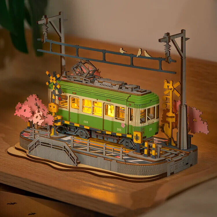 Rolife Sakura Journey Tram Car Puzzle - Creative 3D Wooden Model Gift for Teens