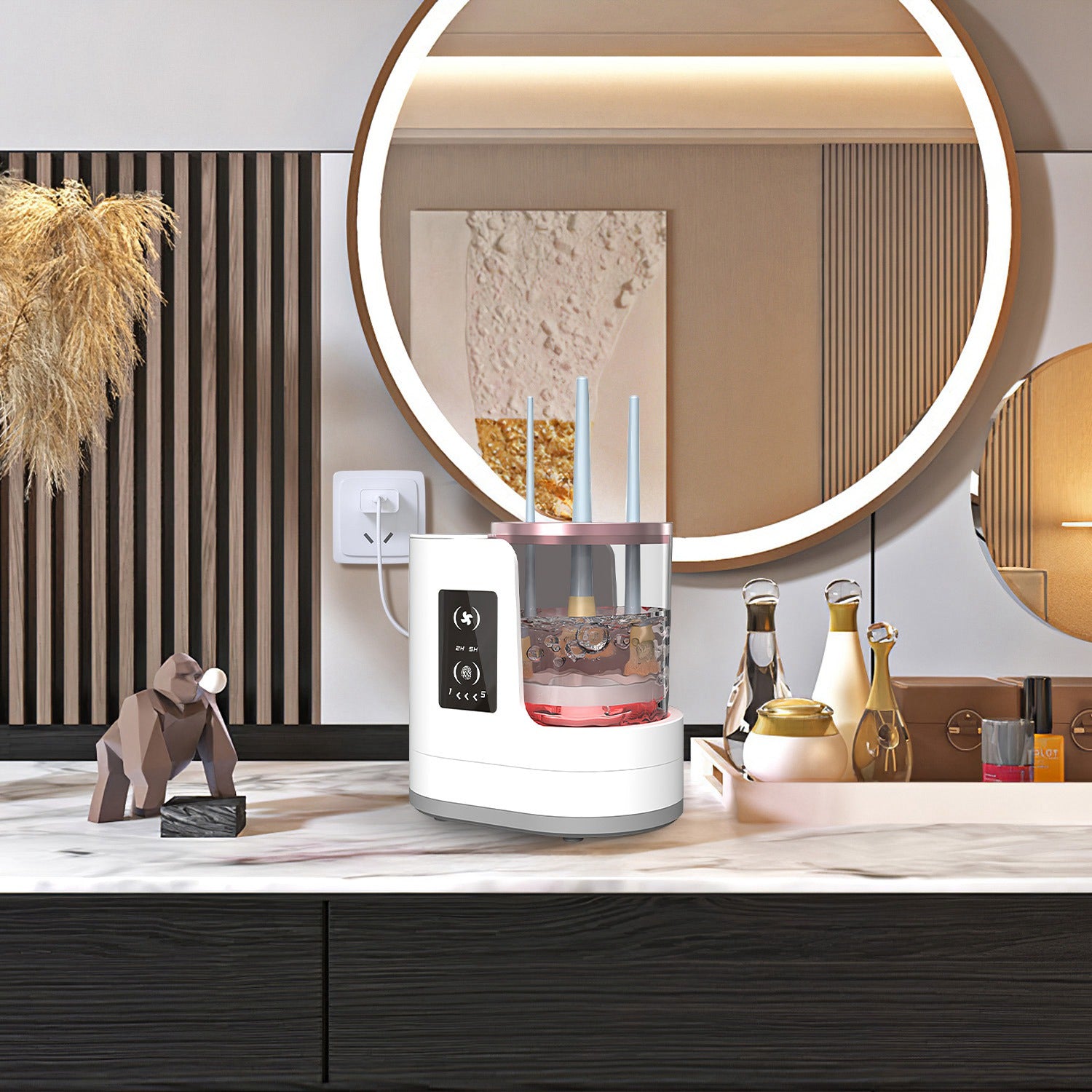 4 In 1 Electric Makeup Brush Cleaner with Timer Digital Display – USB Powered Automatic Blender Machine for All Types of Brushes, UV Disinfection & Storage – Perfect Valentine's Day Gift