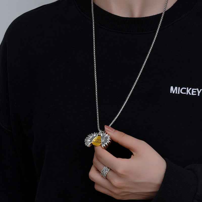 Creative Openable Sunflower Pendant Necklace Fashion Letter Jewelry Gift