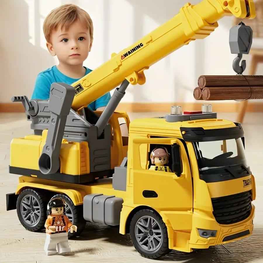Children's Small Yellow Crane Toy With Light And Sound Perfect Children's Construction Toy Car Children's Holiday Gift Birthday Gift